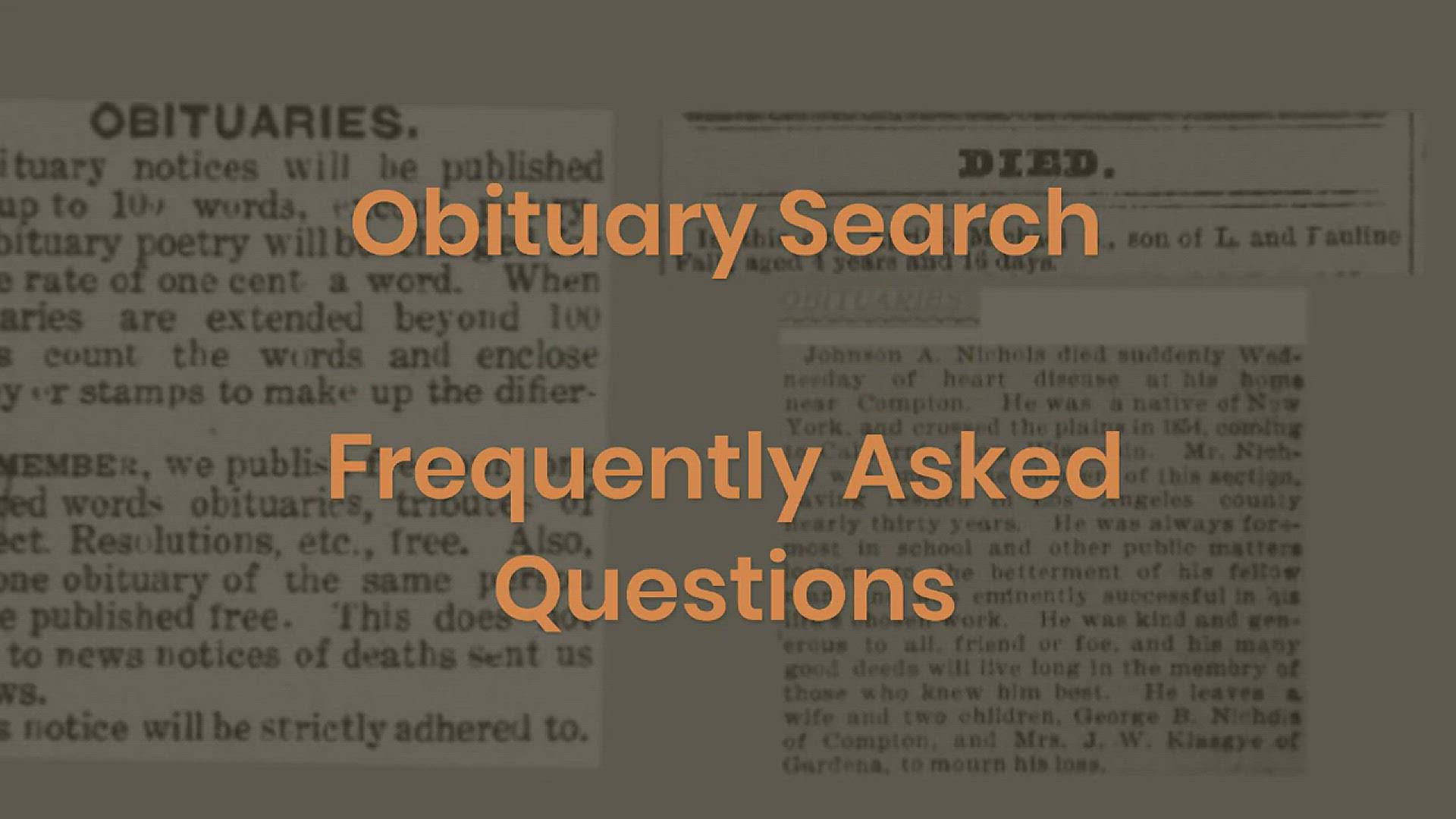 'Video thumbnail for Obituary Search Frequently Asked Questions'