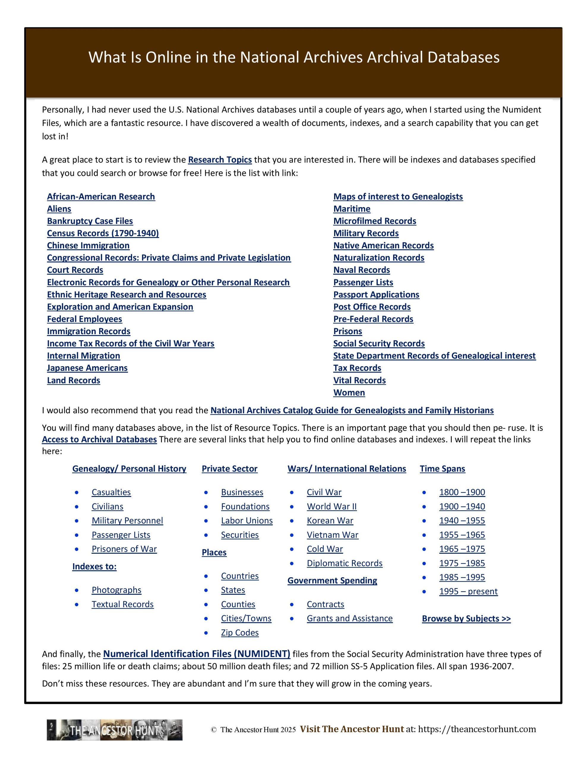 What Is Online in the National Archives Archival Databases - The ...