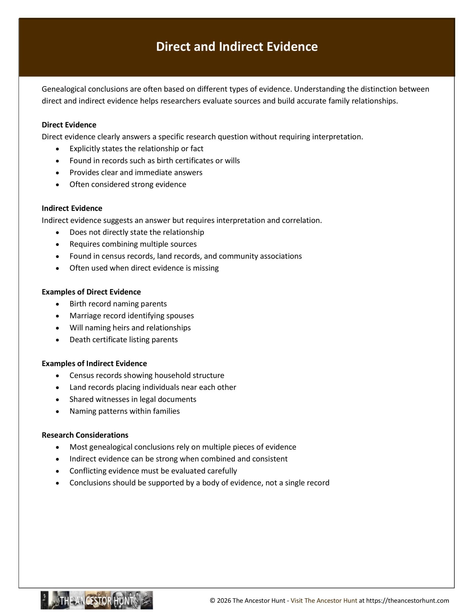 Evidence Post Direct and Indirect Evidence - The Ancestor Hunt