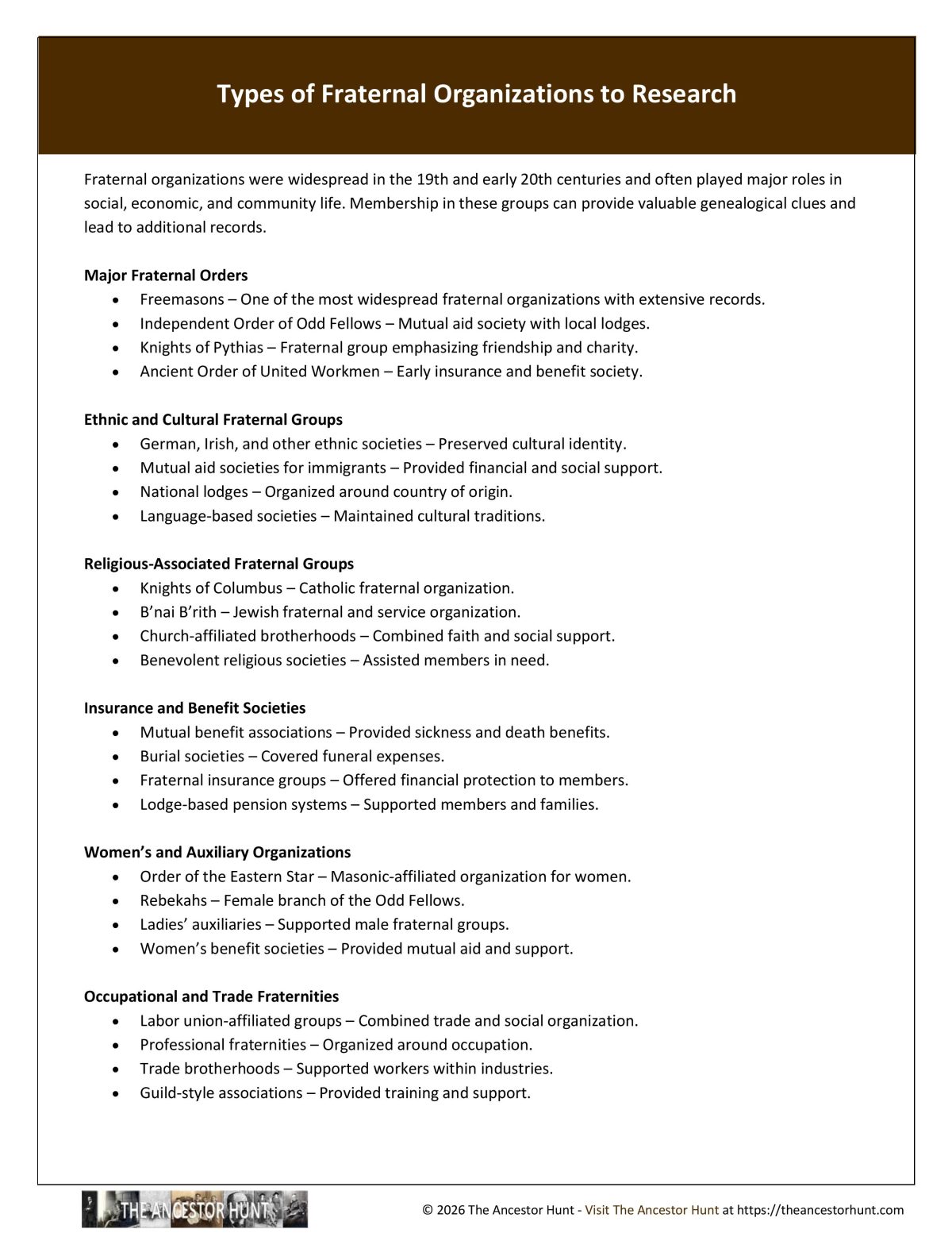 Types of Fraternal Organizations to Research - The Ancestor Hunt